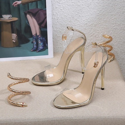 Summer Fashion Ankle Snake Twine Around Accessory Transparent Golden High Heels Sandal CODE: KAR2768