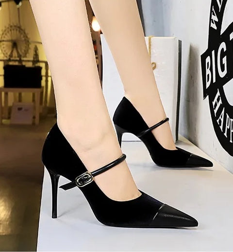 New Pointed Pumps Shallow Mouth Slip On Lace-Up Stiletto Casual Fine Heeled Shoe CODE: KAR2769