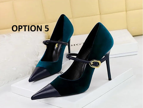 New Pointed Pumps Shallow Mouth Slip On Lace-Up Stiletto Casual Fine Heeled Shoe CODE: KAR2769