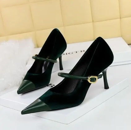 New Pointed Pumps Shallow Mouth Slip On Lace-Up Stiletto Casual Fine Heeled Shoe CODE: KAR2769