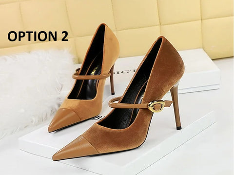 New Pointed Pumps Shallow Mouth Slip On Lace-Up Stiletto Casual Fine Heeled Shoe CODE: KAR2769