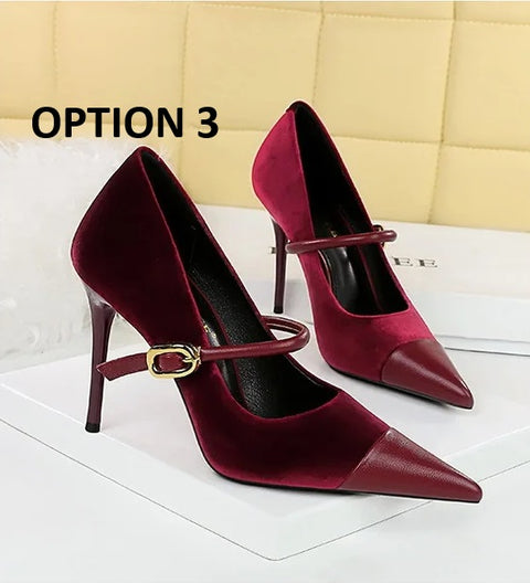New Pointed Pumps Shallow Mouth Slip On Lace-Up Stiletto Casual Fine Heeled Shoe CODE: KAR2769