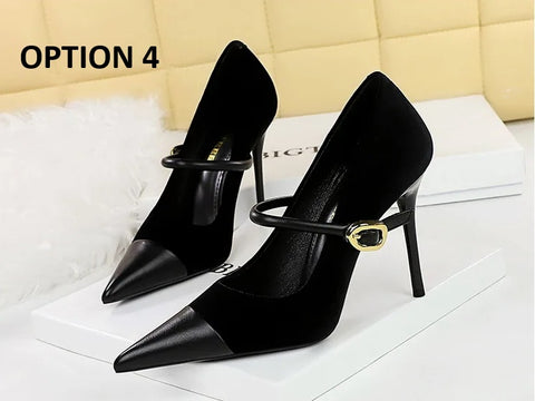 New Pointed Pumps Shallow Mouth Slip On Lace-Up Stiletto Casual Fine Heeled Shoe CODE: KAR2769