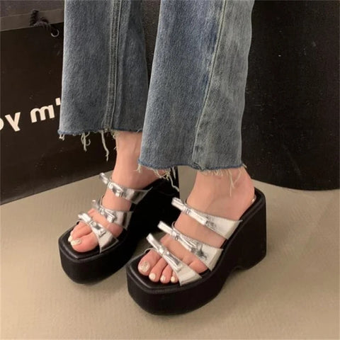 New super high heel muffin thick bottom wedges bow platform sandals CODE: KAR2771