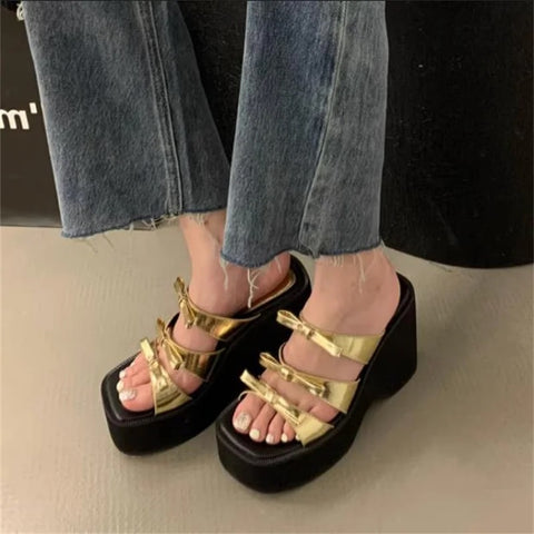 New super high heel muffin thick bottom wedges bow platform sandals CODE: KAR2771