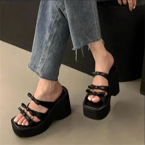 New super high heel muffin thick bottom wedges bow platform sandals CODE: KAR2771
