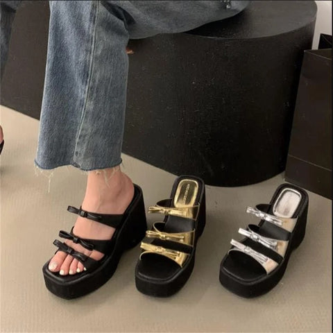 New super high heel muffin thick bottom wedges bow platform sandals CODE: KAR2771
