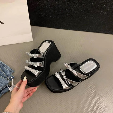 New super high heel muffin thick bottom wedges bow platform sandals CODE: KAR2771