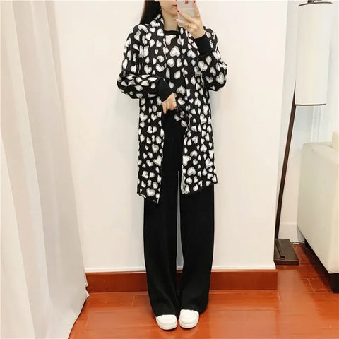 New Autumn Winter Warm Leopard Casual Pullover Sweater Jumer + Shawl + Wide Leg Pant Three Piece Set CODE: KAR2772