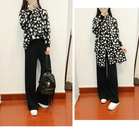 New Autumn Winter Warm Leopard Casual Pullover Sweater Jumer + Shawl + Wide Leg Pant Three Piece Set CODE: KAR2772