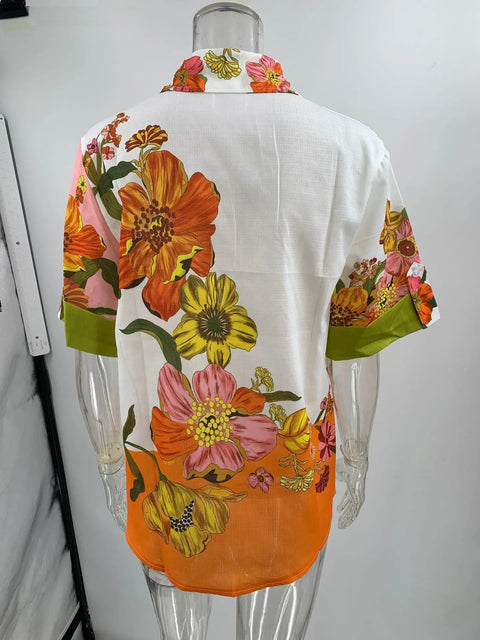 Summer Casual Fashion Floral Print Turn-down Collar Shirt Loose Pant 2 Pieces Set CODE: KAR2773
