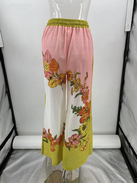 Summer Casual Fashion Floral Print Turn-down Collar Shirt Loose Pant 2 Pieces Set CODE: KAR2773