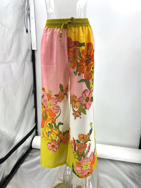 Summer Casual Fashion Floral Print Turn-down Collar Shirt Loose Pant 2 Pieces Set CODE: KAR2773