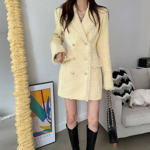 New Elegant Tweed Tassels Buttons Long Sleeve Winter Coat CODE: KAR2786