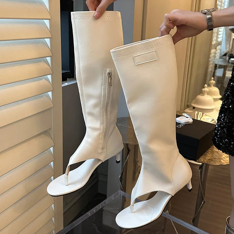 New Fashion Zippers Pumps Peep Toe Knee High Heel Boot CODE: KAR2789