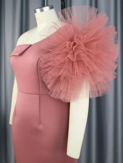 New One Shoulder Sheer Rose Flower Pink Cocktail Party Dress CODE: KAR2790