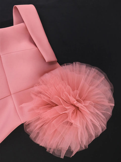 New One Shoulder Sheer Rose Flower Pink Cocktail Party Dress CODE: KAR2790