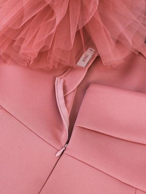 New One Shoulder Sheer Rose Flower Pink Cocktail Party Dress CODE: KAR2790