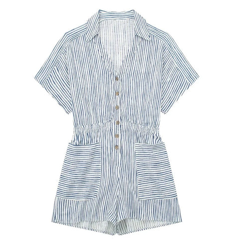 New fashion with pockets shirt-style short sleeve elastic waist jumpsuit CODE: KAR2791