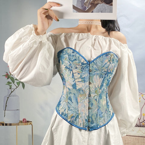 New Monet Oil Painting Style Spice Girl Fish Bone Buckle Short Bustier Corset CODE: KAR2793