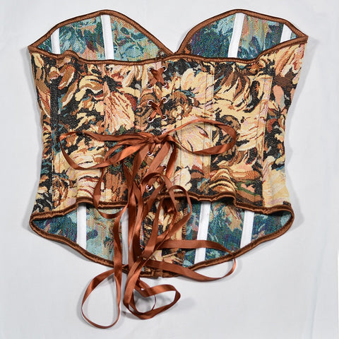 New Monet Oil Painting Style Spice Girl Fish Bone Buckle Short Bustier Corset CODE: KAR2793