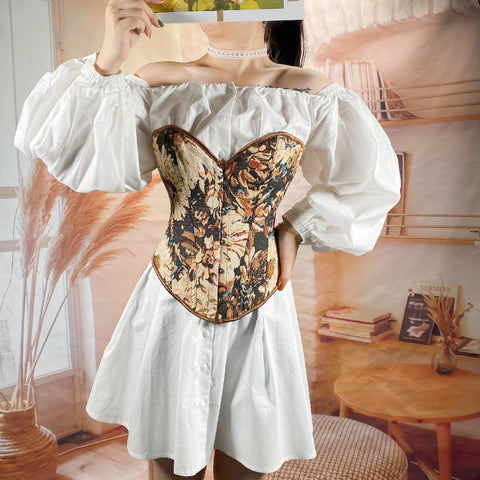 New Monet Oil Painting Style Spice Girl Fish Bone Buckle Short Bustier Corset CODE: KAR2793
