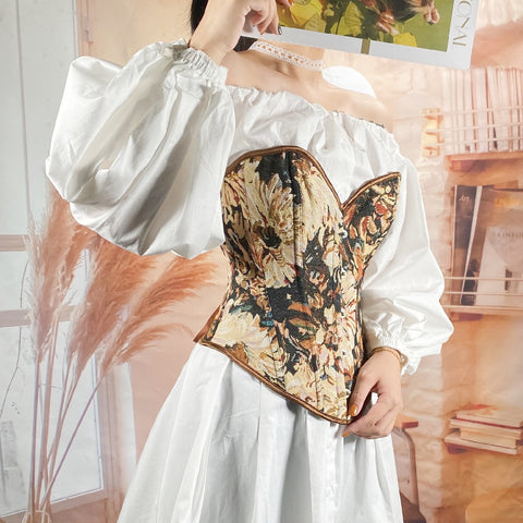 New Monet Oil Painting Style Spice Girl Fish Bone Buckle Short Bustier Corset CODE: KAR2793