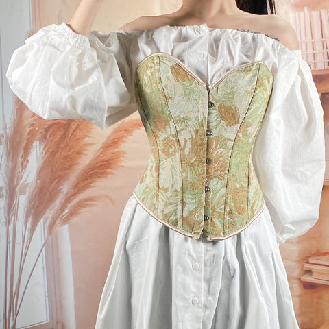 New Monet Oil Painting Style Spice Girl Fish Bone Buckle Short Bustier Corset CODE: KAR2793