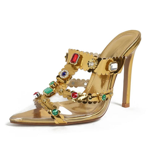 New Crystal Rhinestone PVC Transparent Mules High Heel CODE: KAR2794