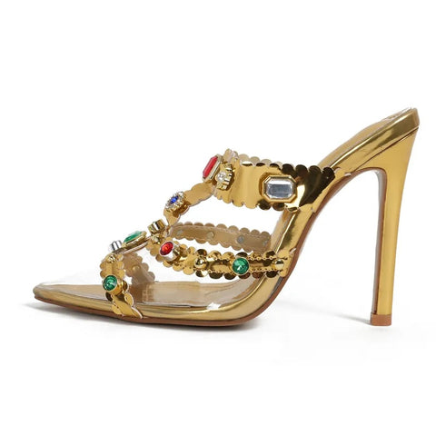 New Crystal Rhinestone PVC Transparent Mules High Heel CODE: KAR2794