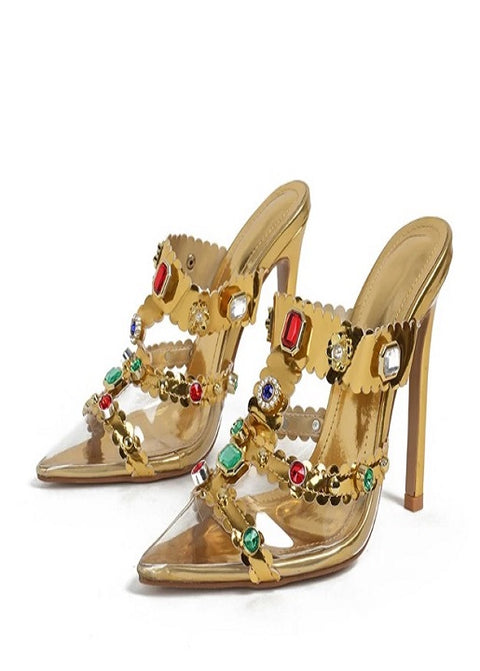 New Crystal Rhinestone PVC Transparent Mules High Heel CODE: KAR2794