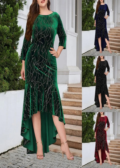 Autumn Casual Print O-neck Three-quarter Sleeve Elegant Fishtail Dress CODE: KAR2795