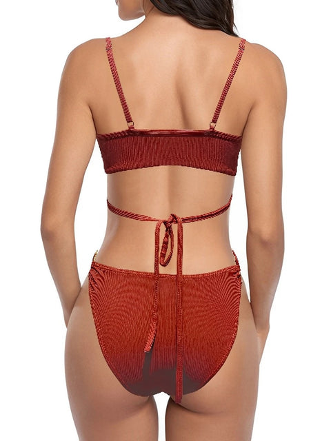 Ribbed Sexy Cut Out Ring Link One Piece Swimwear CODE: KAR2800