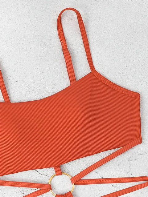Ribbed Sexy Cut Out Ring Link One Piece Swimwear CODE: KAR2800