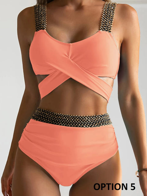 New Sexy Cross High Waist Bikini Set Push Up Swimwear CODE: KAR2802