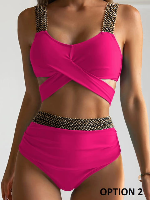 New Sexy Cross High Waist Bikini Set Push Up Swimwear CODE: KAR2802