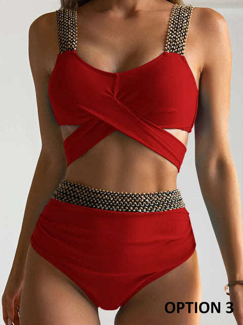 New Sexy Cross High Waist Bikini Set Push Up Swimwear CODE: KAR2802