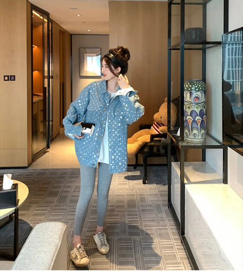 New Fashion High Loose Sequins Long Sleeve Denim Jacket CODE: KAR2803