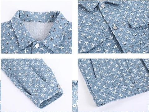 New Fashion High Loose Sequins Long Sleeve Denim Jacket CODE: KAR2803