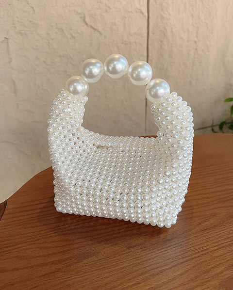 Beaded Woven Tote Pearl Party Hand Bag CODE: KAR2806