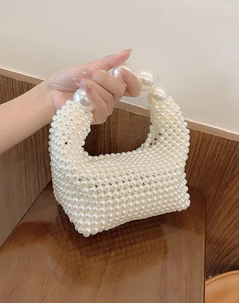 Beaded Woven Tote Pearl Party Hand Bag CODE: KAR2806