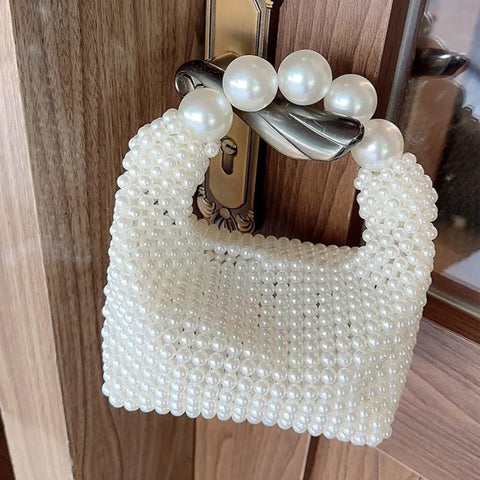 Beaded Woven Tote Pearl Party Hand Bag CODE: KAR2806