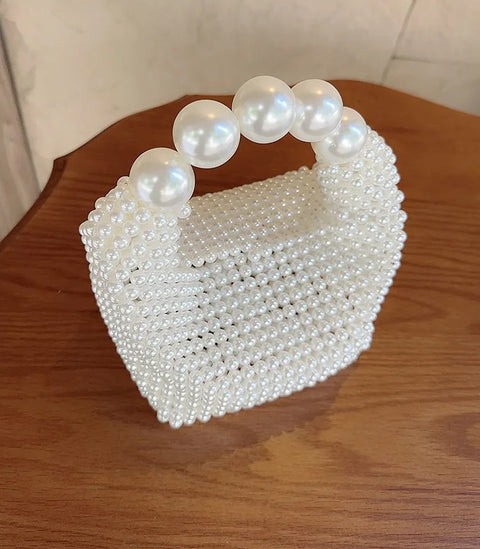 Beaded Woven Tote Pearl Party Hand Bag CODE: KAR2806