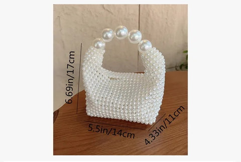 Beaded Woven Tote Pearl Party Hand Bag CODE: KAR2806