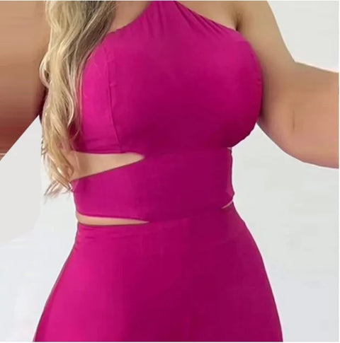 Sexy Halter Cami Crop Top High Silt Elastic Waist Jumpsuit CODE: READY1557