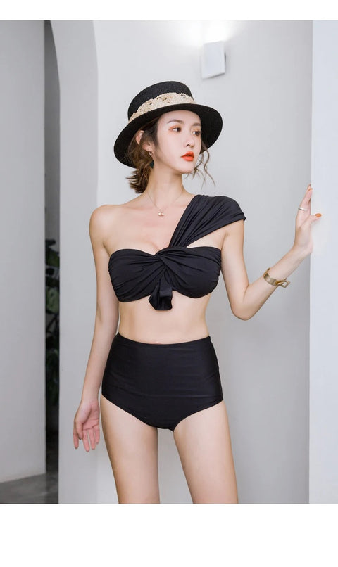 Simple High Waist Vintage Fashion Sexy Bikini Set Split Swimsuit CODE: KAR2810