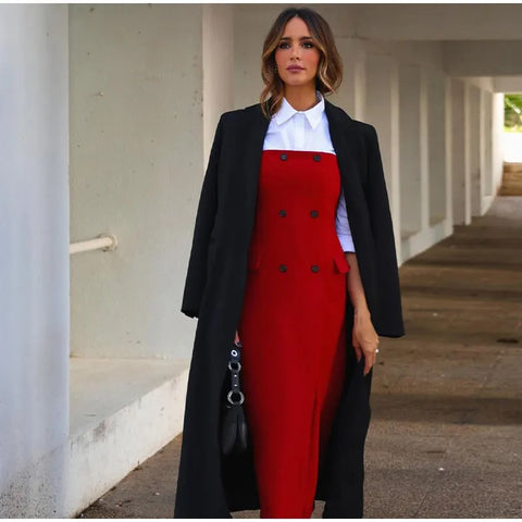 Sexy Elegant Double-breasted Split Front Off Shoulder Strap Midi Dress CODE: KAR2811