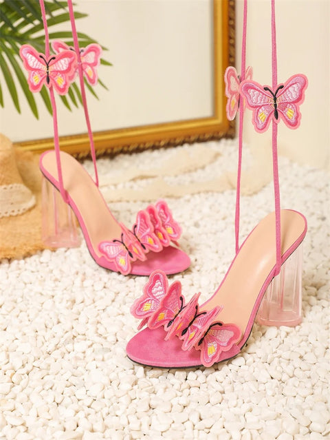 Sexy Pink Ankle Strap Butterfly Open Toe Transparent Strange Heel Sandal CODE: KAR2813