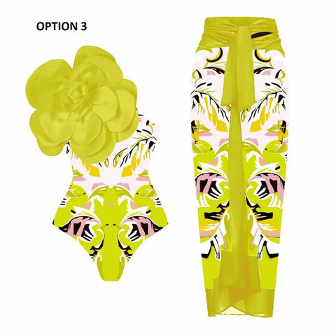 New 3D Flower One Piece Swimwear with Skirt CODE: KAR2818
