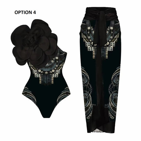 New 3D Flower One Piece Swimwear with Skirt CODE: KAR2818